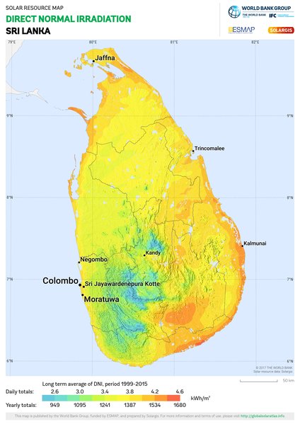 法向直接辐射量, Sri Lanka